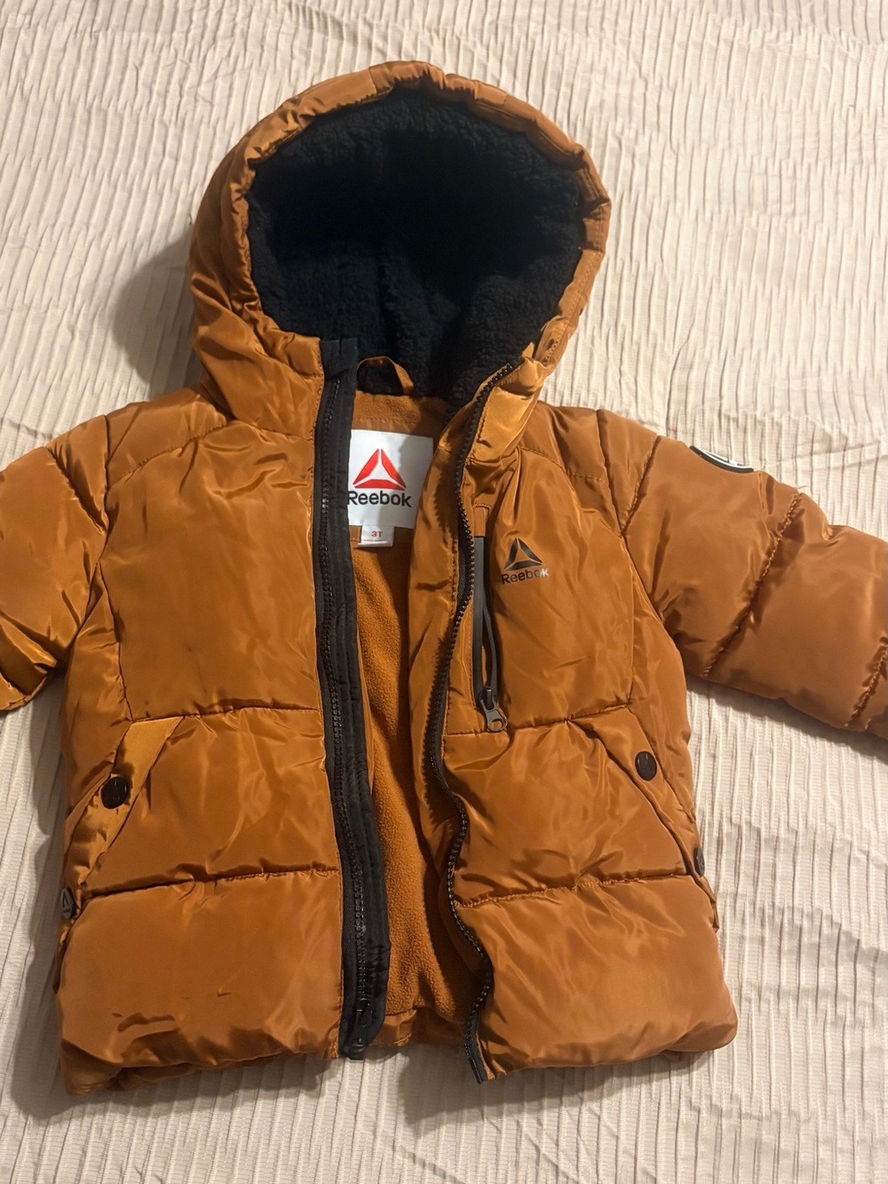 Reebok Kids' Caramel Brown Puffer Jacket with Hood